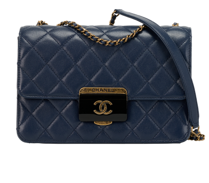 Beauty Lock Flap, &pound;2,500, Handbags, Navy, Leather, Front view
